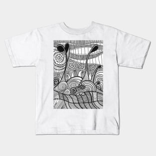 Under the sea black and white abstract drawing Kids T-Shirt